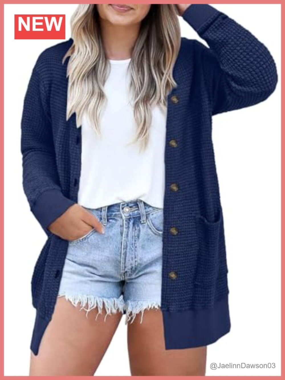 Plus Size Waffle Knit Button Down Cardigan with Pockets